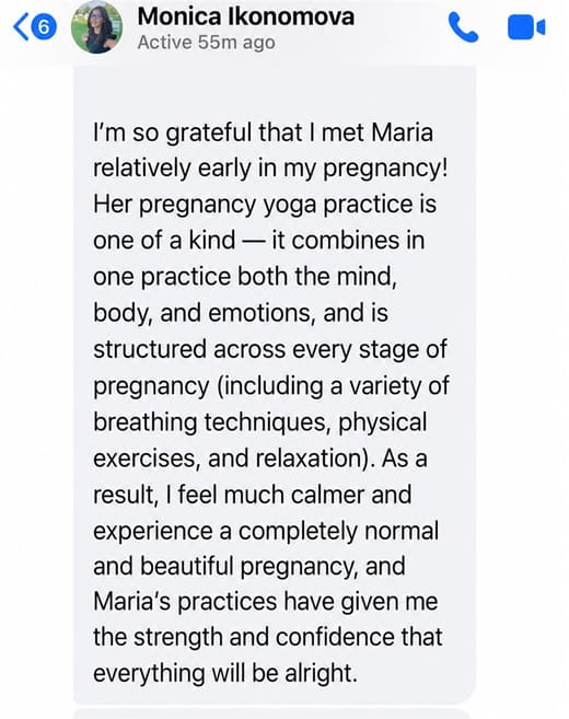 Testimonial screenshot from Monica about The Calm Pregnancy Method