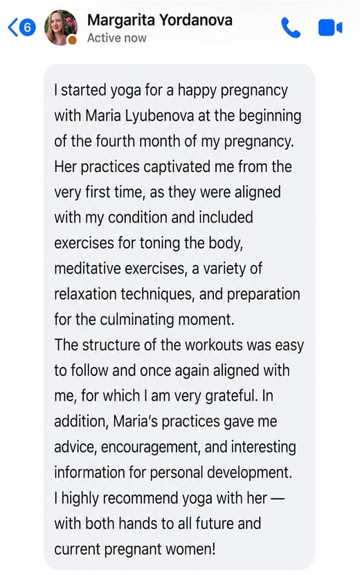 Testimonial screenshot from Margarita about The Calm Pregnancy Method