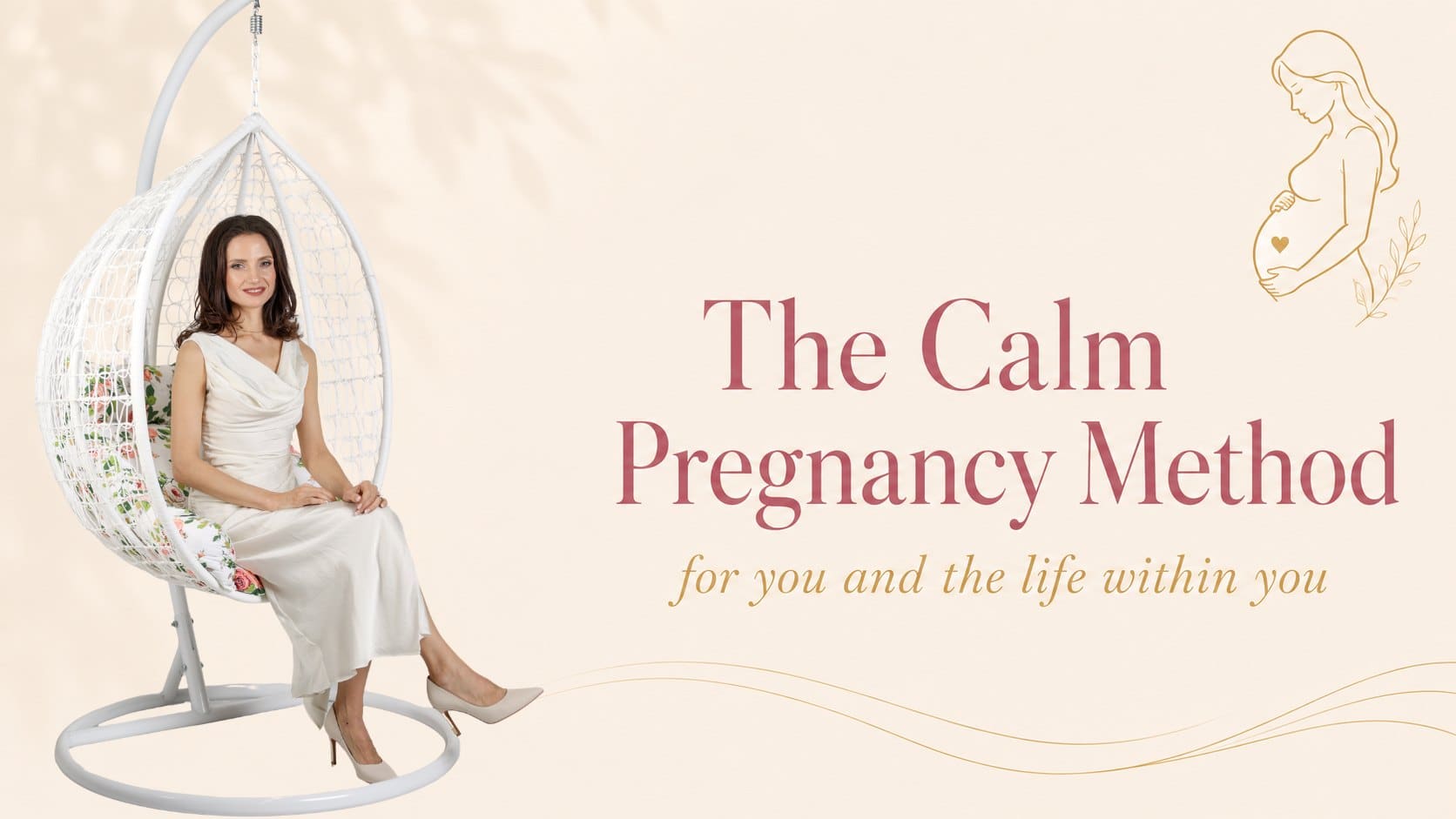 Pregnant woman in a white dress representing The Calm Pregnancy Method
